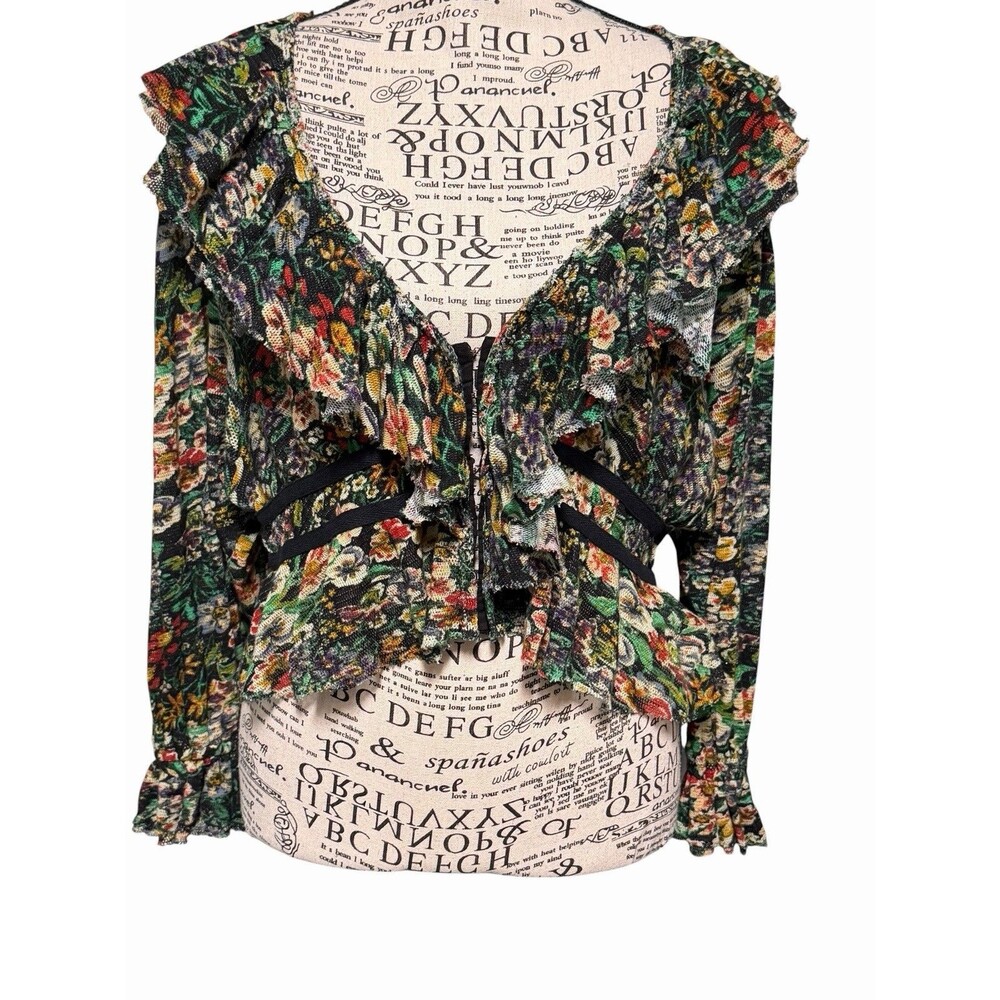 Free People Rudi Ruffle In Night Garden Floral Long Sleeve Top Size S/P Boho